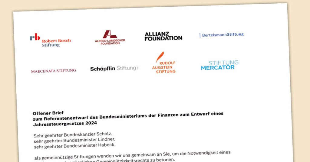 Gemeinsame Erklärung: Acht Stiftungen wenden sich an Bundeskanzler und Minister.